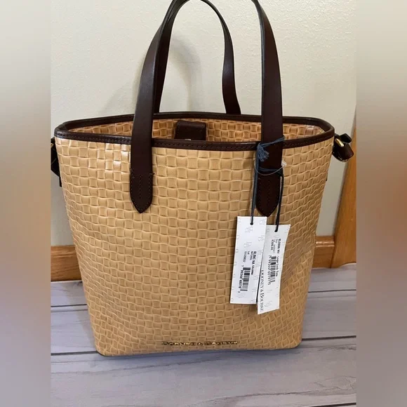 New Dooney & Bourke Lilliana natural brown woven leather strap handle tote purse - Picture 3 of 15